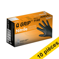 Offre : 10x HY@PRO Q Grip Tyre gants en nitrile sans poudre XL (24 cm, 50 pièces) - noir