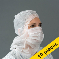 Offre : 10x HY@PRO casquette de protection non tissée avec masque buccal 2 couches (50 pièces) - blanc