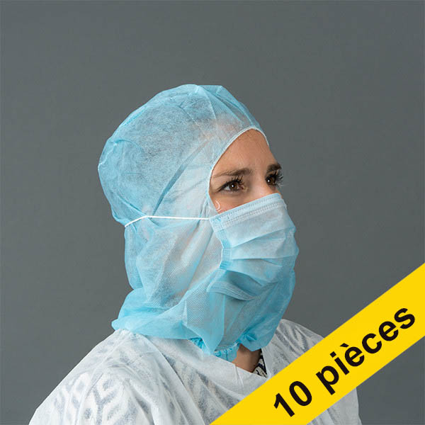 Offre : 10x HY@PRO casquette de protection non tissée avec masque buccal 2 couches (50 pièces) - bleu SHY00453 - 1