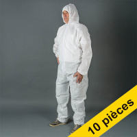 Offre : 10x HY@PRO combinaison antistatique non tissée revêtu de PE avec capuche XL (1 pièce) - blanc