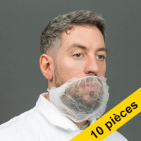 Offre : 10x HY@PRO couvre-barbe non tissé avec 2 élastiques d'oreille (45 cm, 100 pièces) - blanc