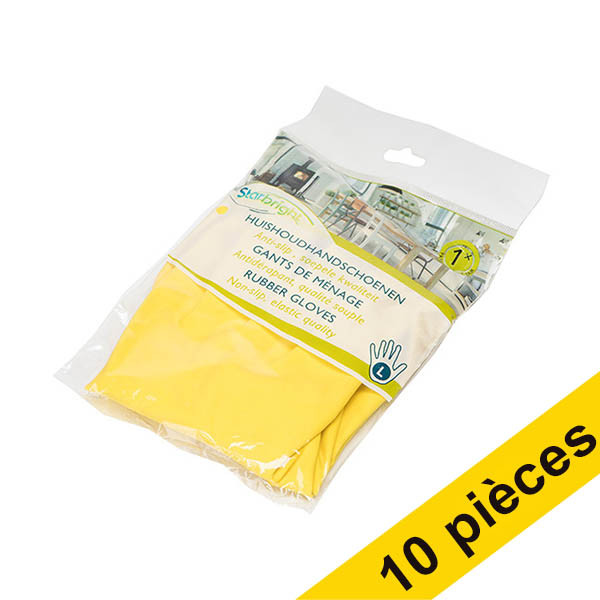 Offre : 10x HY@PRO gants de ménage en latex L (1 paire, 60 grammes) - jaune SHY00315 - 1