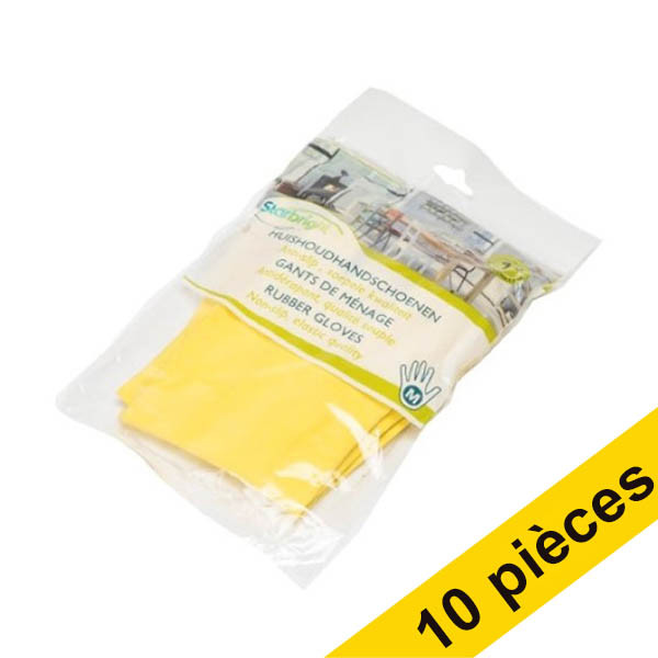 Offre : 10x HY@PRO gants de ménage en latex M (1 paire, 60 grammes) - jaune SHY00313 - 1