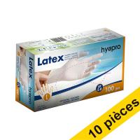 Offre : 10x HY@PRO gants en latex poudrés L (5 grammes, 24 cm, 100 pièces) - blanc