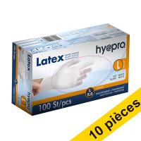 Offre : 10x HY@PRO gants en latex sans poudre L (5 grammes, 24 cm, 100 pièces) - blanc