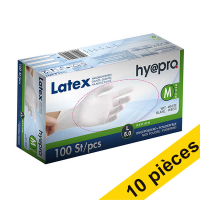 Offre : 10x HY@PRO gants en latex sans poudre M (5 grammes, 24 cm, 100 pièces) - blanc