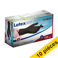 Offre : 10x HY@PRO gants en latex sans poudre S (5,8 grammes, 24 cm, 100 pièces) - noir