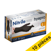Offre : 10x HY@PRO gants en nitrile sans poudre L (3,5 grammes, 24 cm, 100 pièces) - noir