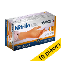 Offre : 10x HY@PRO gants en nitrile sans poudre L (3,5 grammes, 24 cm, 100 pièces) - orange