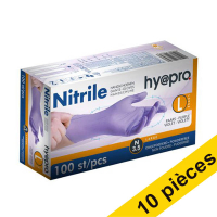 Offre : 10x HY@PRO gants en nitrile sans poudre L (3,5 grammes, 24 cm, 100 pièces) - violet