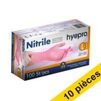 Offre : 10x HY@PRO gants en nitrile sans poudre L (3,8 grammes, 24 cm, 100 pièces) - rose SHY00091