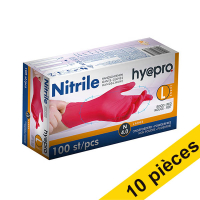 Offre : 10x HY@PRO gants en nitrile sans poudre L (4 grammes, 24 cm, 100 pièces) - rouge