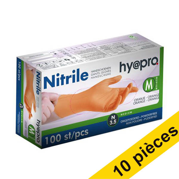 Offre : 10x HY@PRO gants en nitrile sans poudre M (3,5 grammes, 24 cm, 100 pièces) - orange SHY00105 - 1
