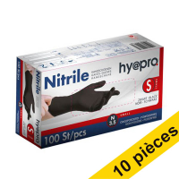 Offre : 10x HY@PRO gants en nitrile sans poudre S (3,5 grammes, 24 cm, 100 pièces) - noir SHY00065
