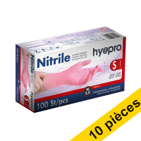 Offre : 10x HY@PRO gants en nitrile sans poudre S (3,8 grammes, 24 cm, 100 pièces) - rose SHY00087