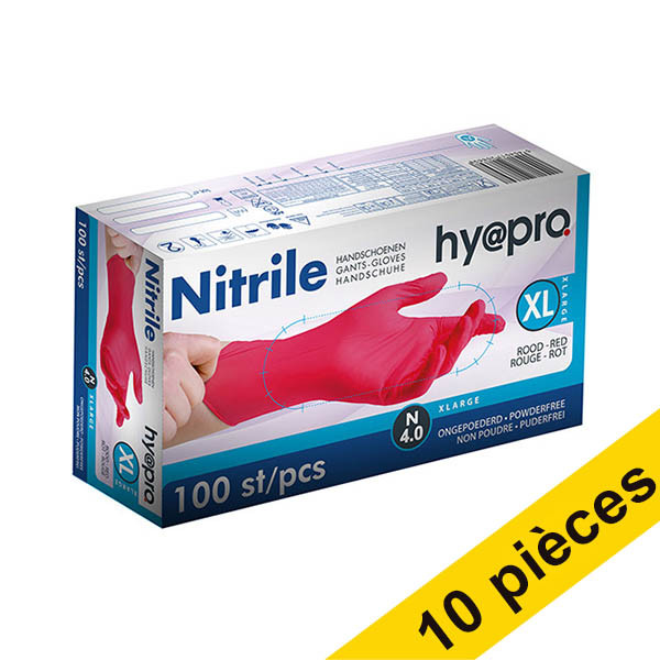 Offre : 10x HY@PRO gants en nitrile sans poudre XL (4 grammes, 24 cm, 100 pièces) - rouge SHY00119 - 1