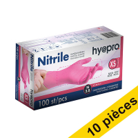 Offre : 10x HY@PRO gants en nitrile sans poudre XS (3,8 grammes, 24 cm, 100 pièces) - rose SHY00085