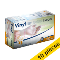 Offre : 10x HY@PRO gants en vinyle poudrés L (4,5 grammes, 24 cm, 100 pièces) - blanc