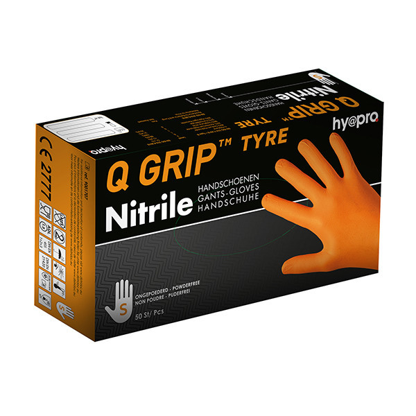 HY@PRO Q Grip Tyre gants en nitrile sans poudre S (24 cm, 50 pièces) - orange SHY00144 - 1