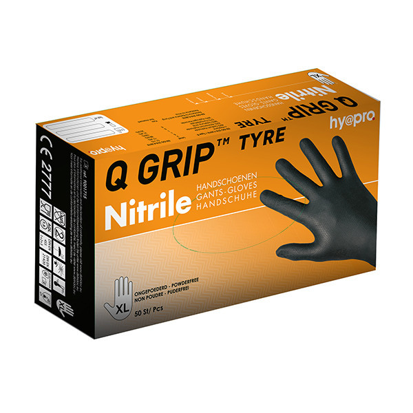 HY@PRO Q Grip Tyre gants en nitrile sans poudre XL (24 cm, 50 pièces) - noir SHY00160 - 1