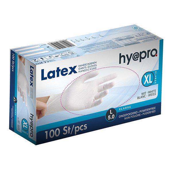 HY@PRO gants en latex sans poudre XL (5 grammes, 24 cm, 100 pièces) - blanc SHY00210 - 1