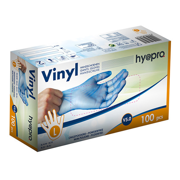 HY@PRO gants en vinyle sans poudre L (5 grammes, 24 cm, 100 pièces) - bleu SHY00256 - 1
