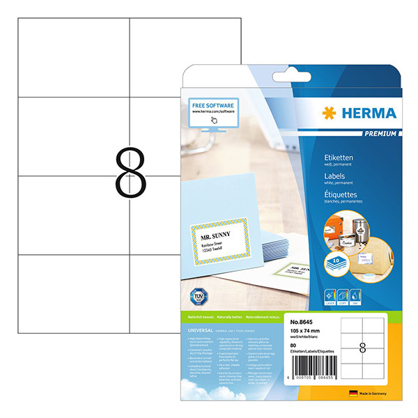 Étiquettes adhésives permanentes Herma Premium 8645 A4 105 x 74 mm blanches (80 étiquettes) 230540 - 1
