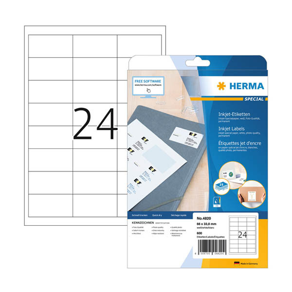 Herma étiquettes jet d'encre 4820 A4 66 x 33,8 mm (600 étiquettes) - blanc 230821 - 1