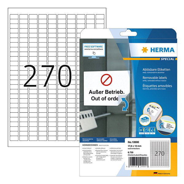 Herma 10000 étiquettes amovibles A4 17,8 x 10 mm (6750 étiquettes) - blanc 230632 - 1