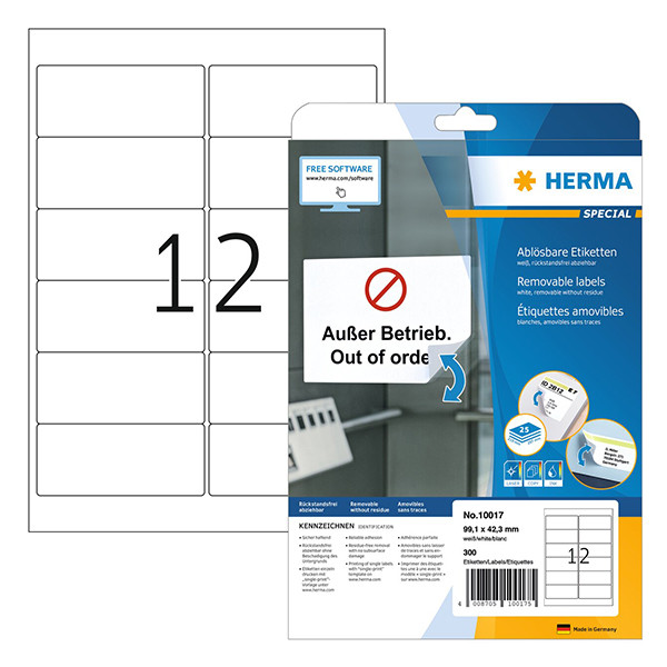 Herma 10017 étiquettes amovibles A4 99,1 x 42,3 mm (300 étiquettes) - blanc 230620 - 1