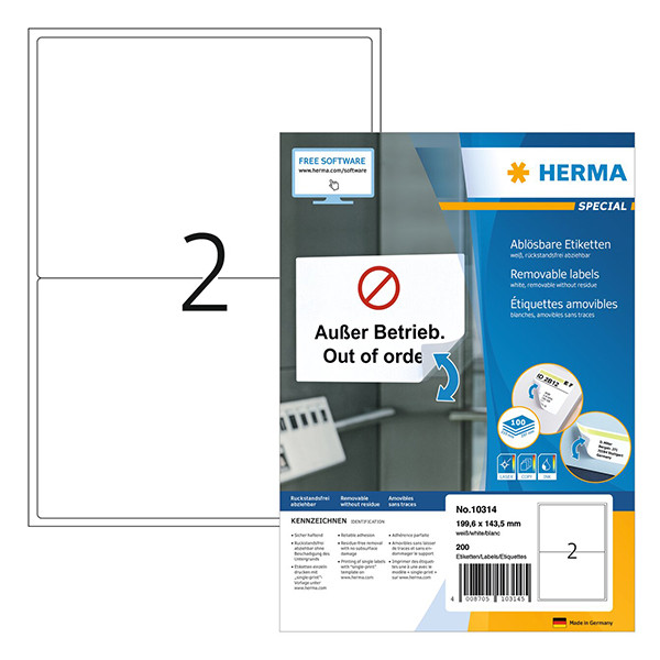 Herma 10314 étiquettes amovibles A4 199,6 x 143,5 mm (200 étiquettes) - blanc 230622 - 1