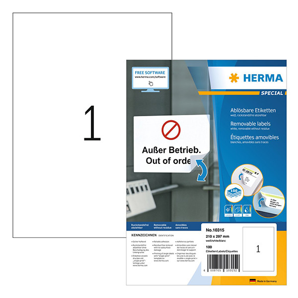 Herma 10315 étiquettes amovibles A4 210 x 297 mm (100 étiquettes) - blanc 230623 - 1