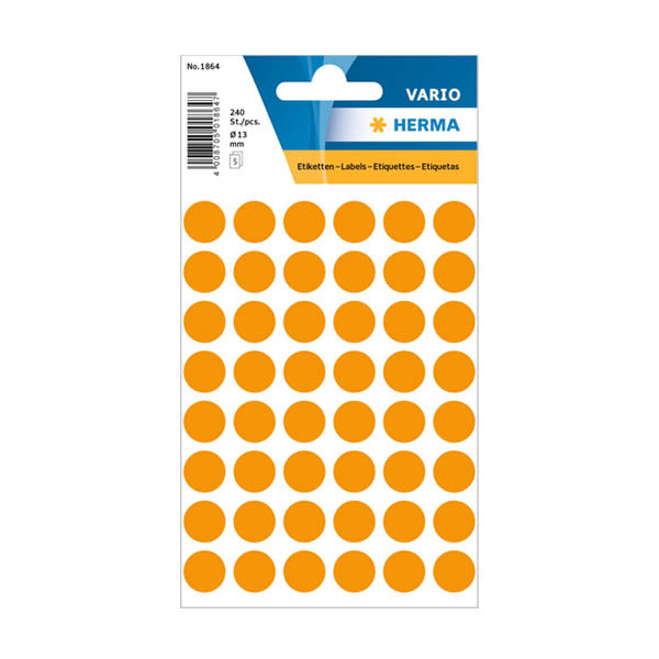 Herma 1864 pastilles de marquage Ø 13 mm (240 étiquettes) - orange fluo 230988 - 1