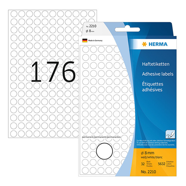 Herma 2210 étiquettes multifoncton Ø 8 mm rondes (5632 étiquettes) - blanc 230723 - 1