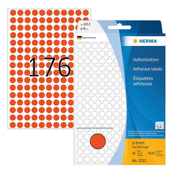 Herma 2212 pastilles de marquage Ø 8 mm rondes (5632 étiquettes) - rouge 230722 - 1
