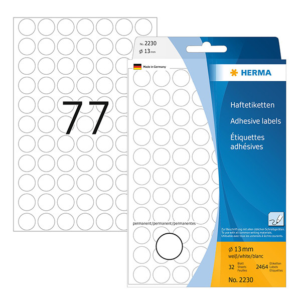 Herma 2230 étiquettes multifonction Ø 13 mm rondes (2464 étiquettes) - blanc 230704 - 1
