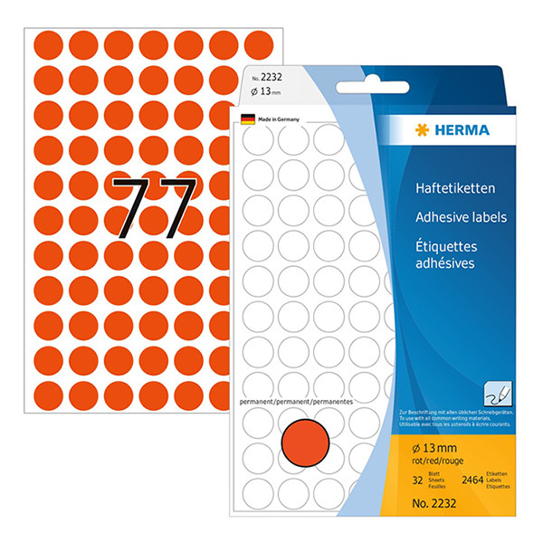Herma 2232 étiquettes multifonction Ø 13 mm rondes (2464 étiquettes) - rouge 230703 - 1