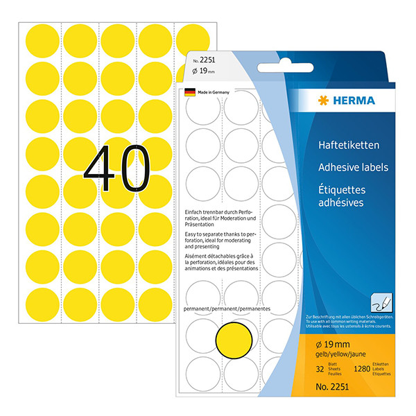 Herma 2251 étiquettes multifonction Ø 19 mm rondes (1280 étiquettes) - jaune 230707 - 1