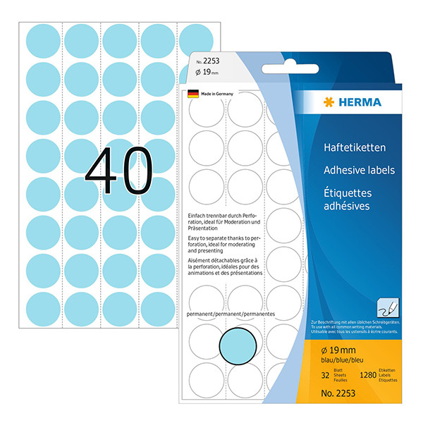 Herma 2253 étiquettes multifonction Ø 19 mm rondes (1280 étiquettes) - bleu 230706 - 1