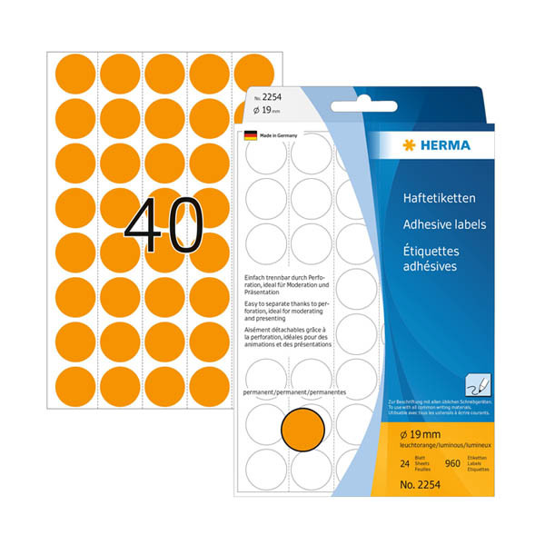 Herma 2254 pastilles de marquage Ø 19 mm (960 étiquettes) - orange fluo 230922 - 1