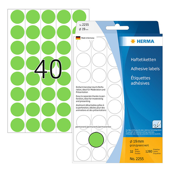 Herma 2255 étiquettes multifonction Ø 19 mm rondes (1280 étiquettes) - vert 230708 - 1