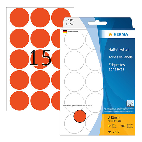 Herma 2272 pastilles adhésives Ø 32 mm (480 étiquettes) - rouge 230716 - 1