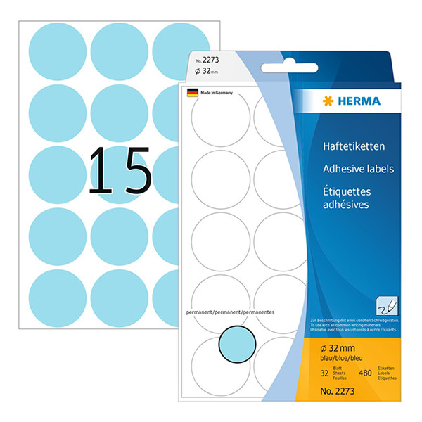 Herma 2273 pastilles adhésives Ø 32 mm (480 étiquettes) - bleu 230713 - 1