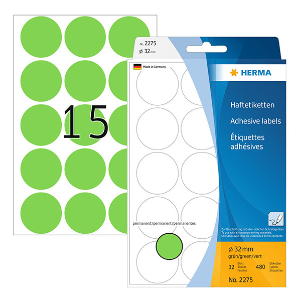 Herma 2275 pastilles adhésives Ø 32 mm (480 étiquettes) - vert 230715 - 1