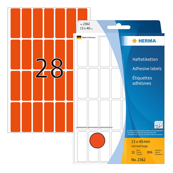 Herma 2362 étiquettes multifonction 13 x 40 mm (896 étiquettes) - rouge 230670 - 1