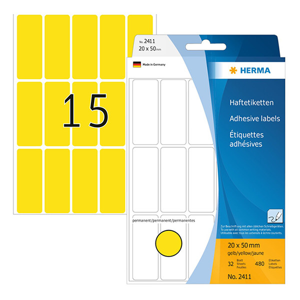 Herma 2411 étiquettes multifonction 20 x 50 mm (480 étiquettes) - jaune 230673 - 1