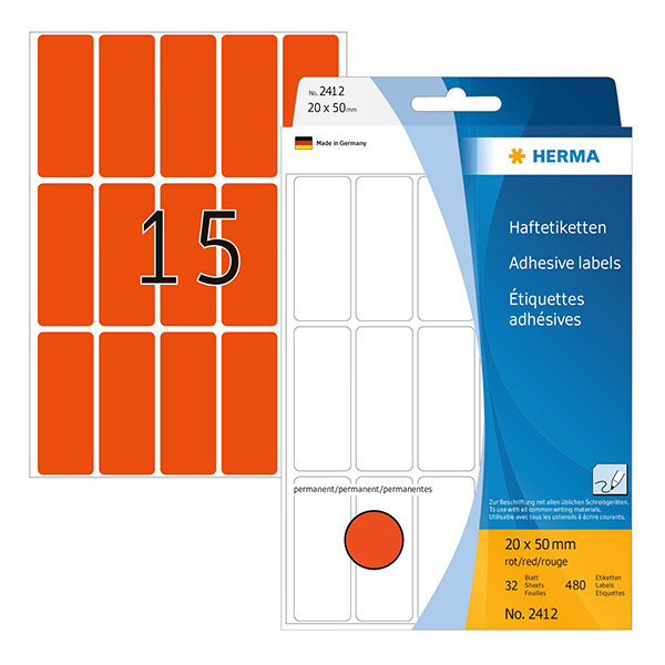 Herma 2412 étiquettes multifonction 20 x 50 mm (480 étiquettes) - rouge 230675 - 1