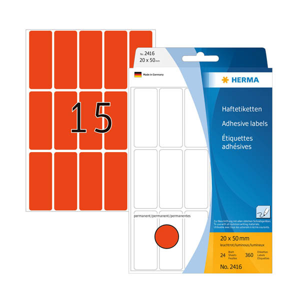 Herma 2416 étiquettes multifonctionnelles 20 x 50 mm (360 étiquettes) - rouge fluorescent 230920 - 1