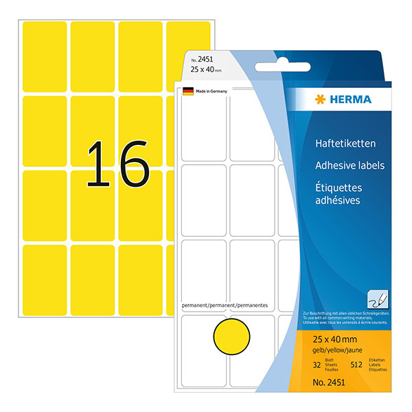 Herma 2451 étiquettes multifonction 25 x 40 mm (512 étiquettes) - jaune 230681 - 1