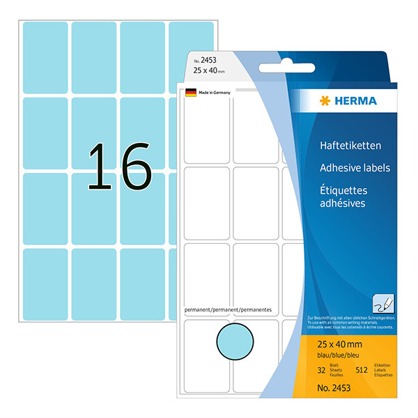 Herma 2453 étiquettes multifonction 25 x 40 mm (512 étiquettes) - bleu 230680 - 1